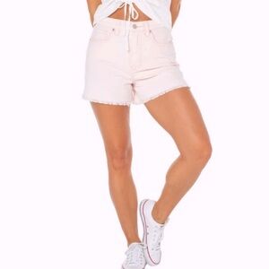 Celebrity Pink Blush Light Pink High Waist Corduroy Jean Shorts Fray Hem Casual